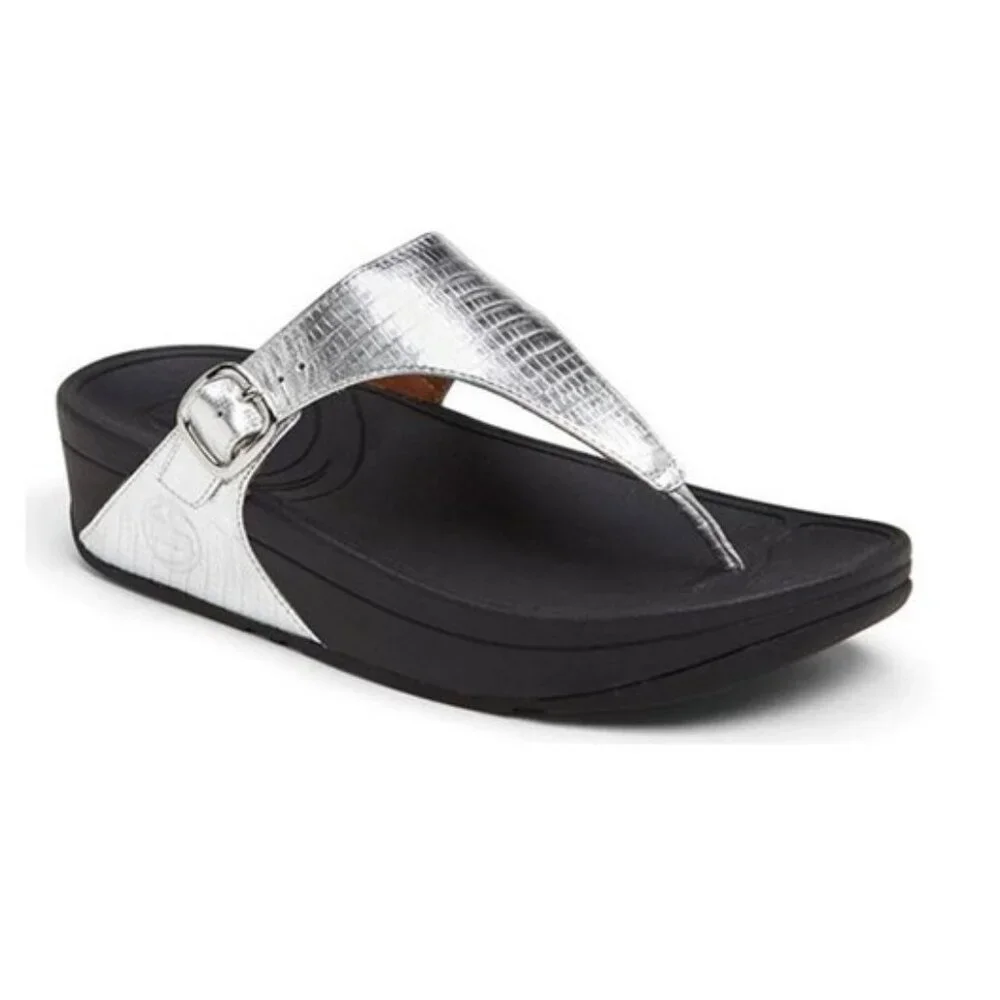 Fitflop Women's Silver Skinny Wedge Slip-On Casual Thong Sandal Size 10‎